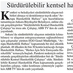 21.09.2020 – Başkent Gazetesi / Sürdürülebilir Kentsel Hareketlilik Çalıştayı online olarak gerçekleşti